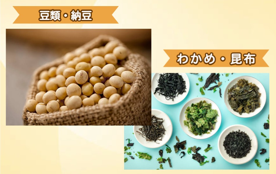 食物繊維の豆類の納豆や改造類のひじきや青のり