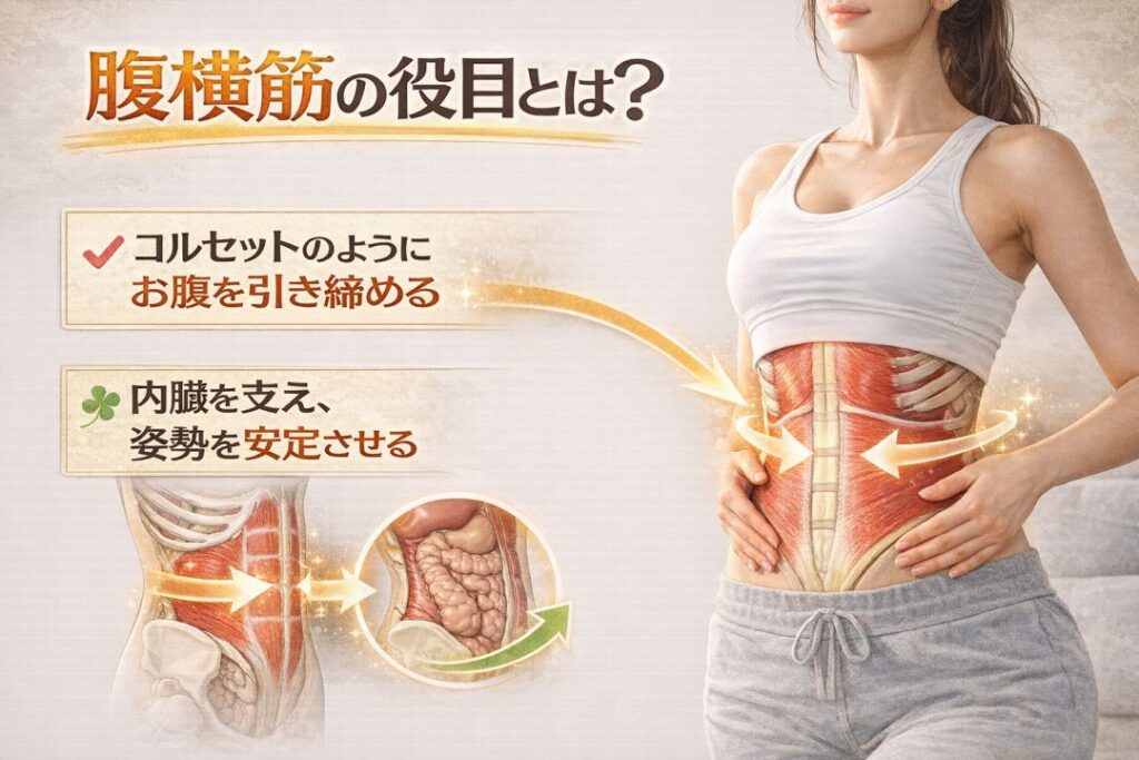 腹横筋の役目とは?
コルセットのようにお腹を引き締める
内臓を支え姿勢を安定させる