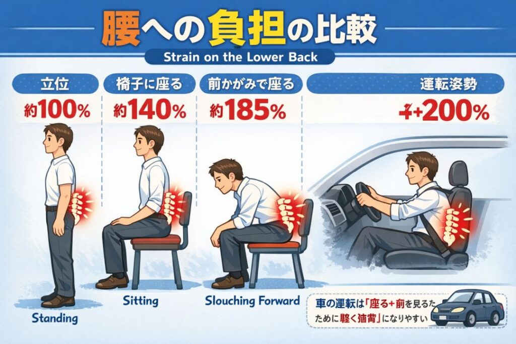 長時間の座り姿勢が腰に負担