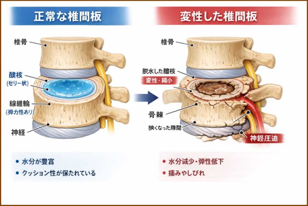 健康な椎間板と変性した椎間板