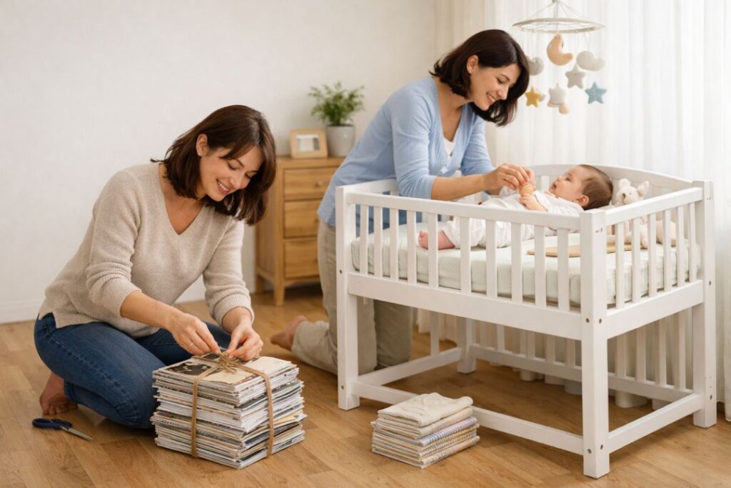 膝をついて腰を曲げる