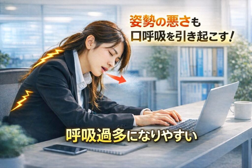 姿勢の悪さも口呼吸を引き起こす!
呼吸過多になりやすい