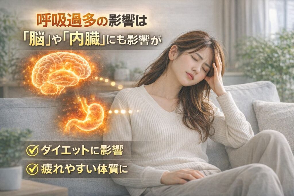 呼吸過多の影響は脳や内臓にも影響が
・ダイエットに影響
・疲れやすい体質に