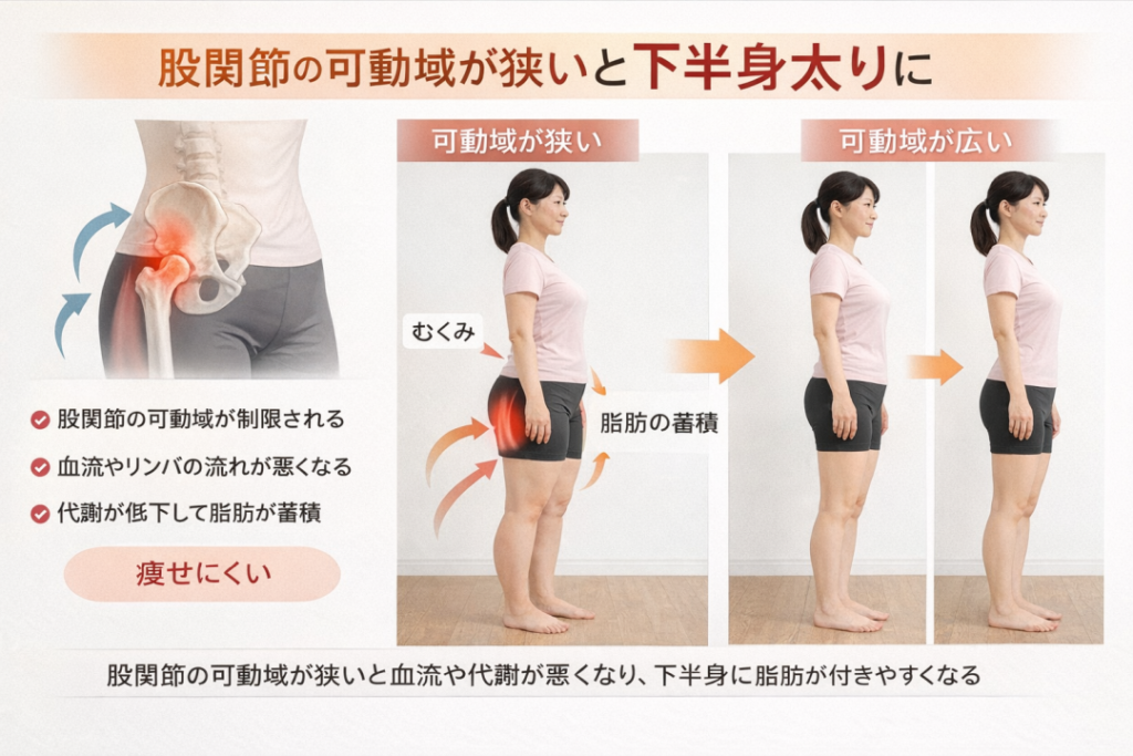 股関節の可動域が狭いと下半身太りに