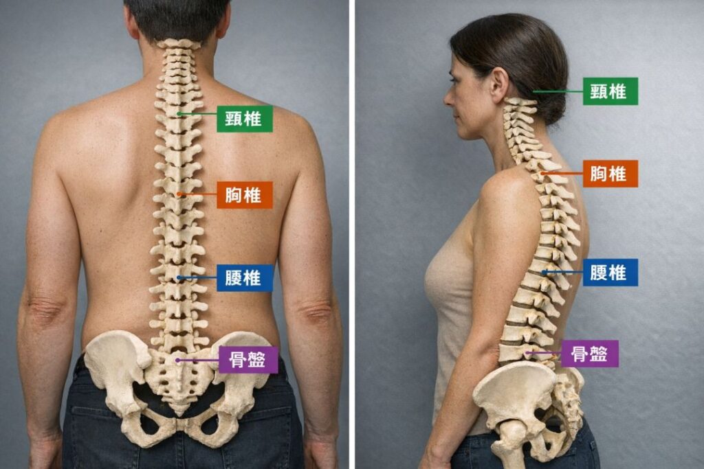 頸椎、胸椎、腰椎、骨盤