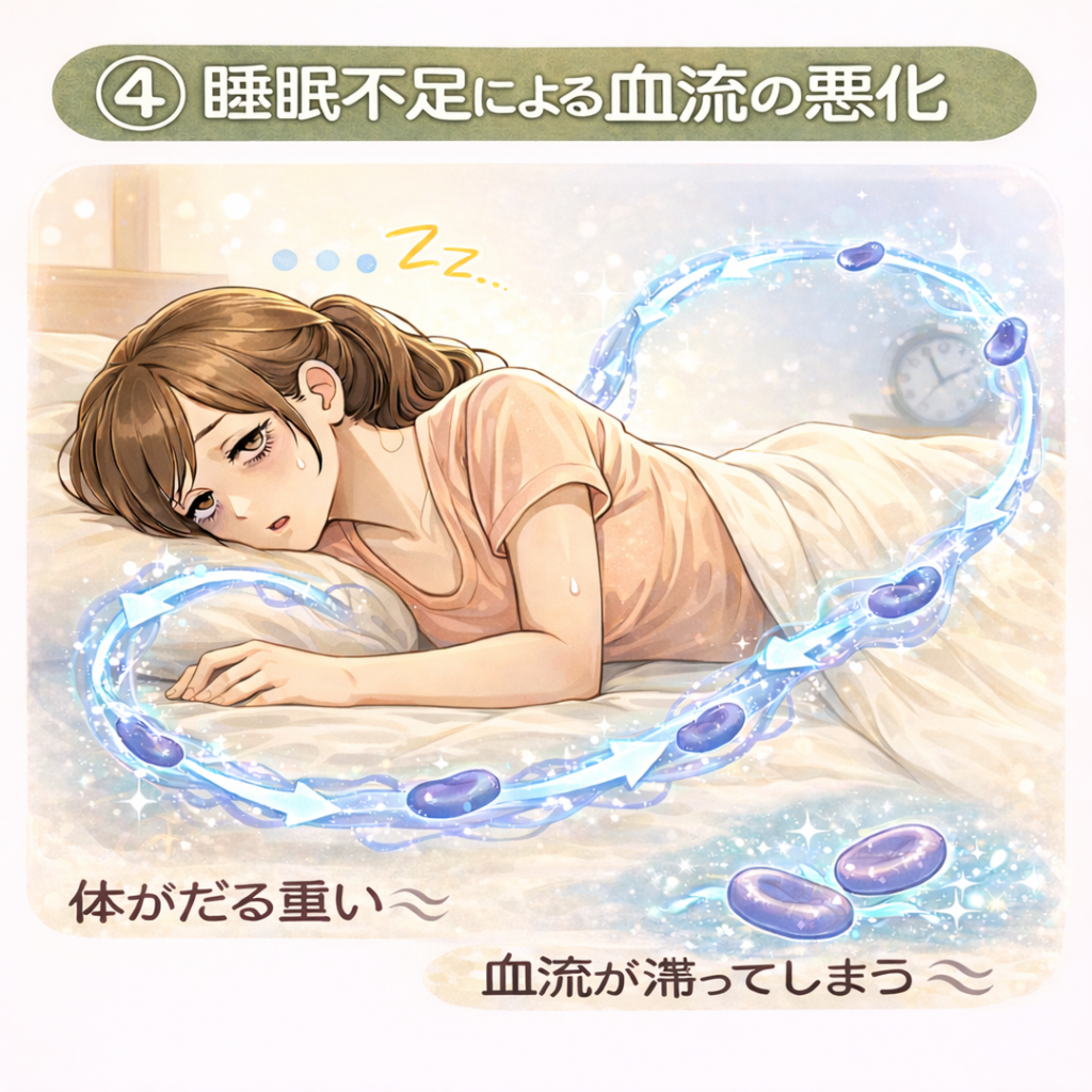 ④睡眠不足による血流の悪化体がだる思い、血流が滞ってしまう