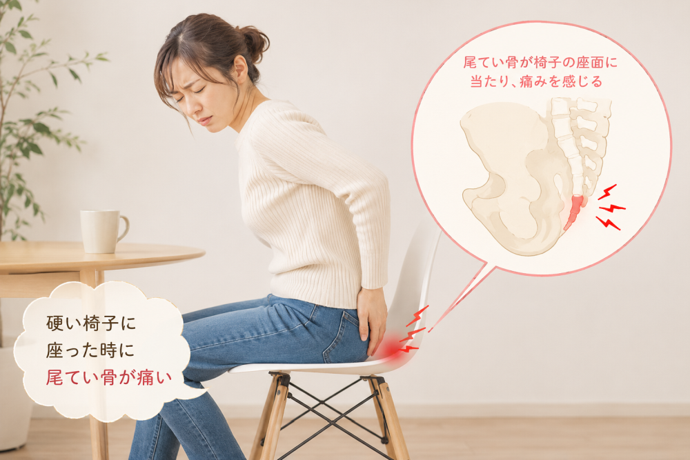 高い椅子の座った時に尾てい骨が痛い尾てい骨が椅子の座面に当たり、痛みを感じる