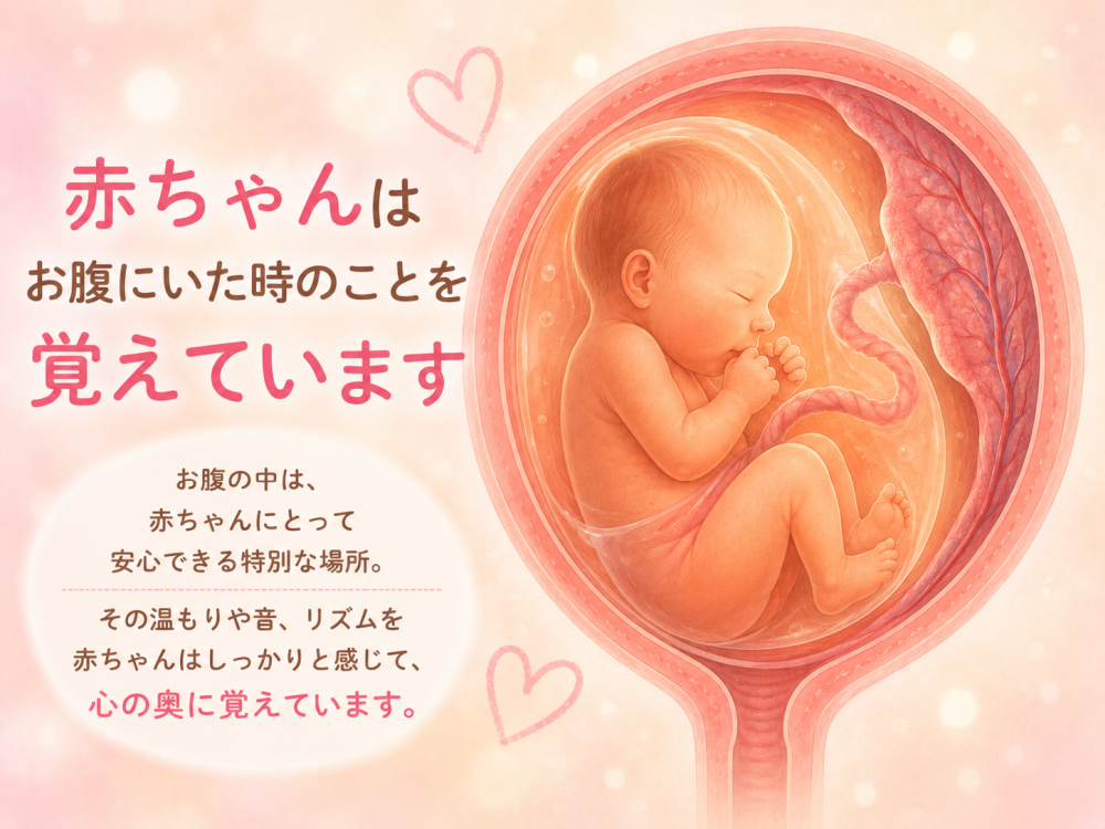 赤ちゃんはお腹にいた時のことを覚えていますお腹の中は、赤ちゃんにとって安心できる場所。そのぬくもりや音、リズムを赤ちゃんはしっかりと感じて心の奥に覚えています。