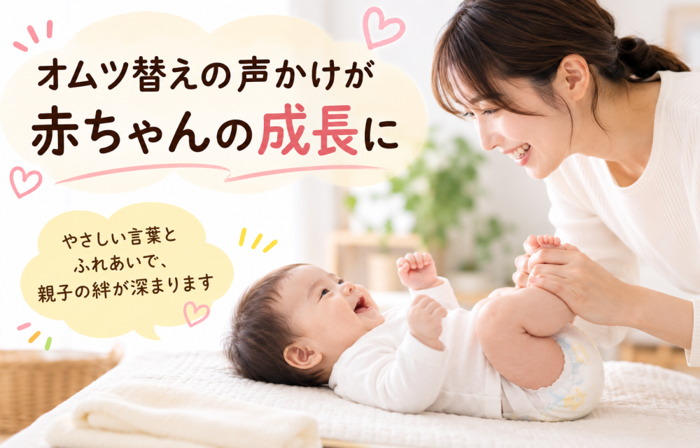 おむつ替えの声掛けが赤ちゃんの成長に優しい言葉とふれあいで、親子のきずなが深まります