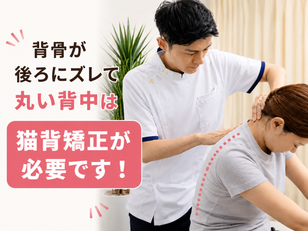 背骨が後ろにズレて丸い背中は 猫背矯正が必要です!