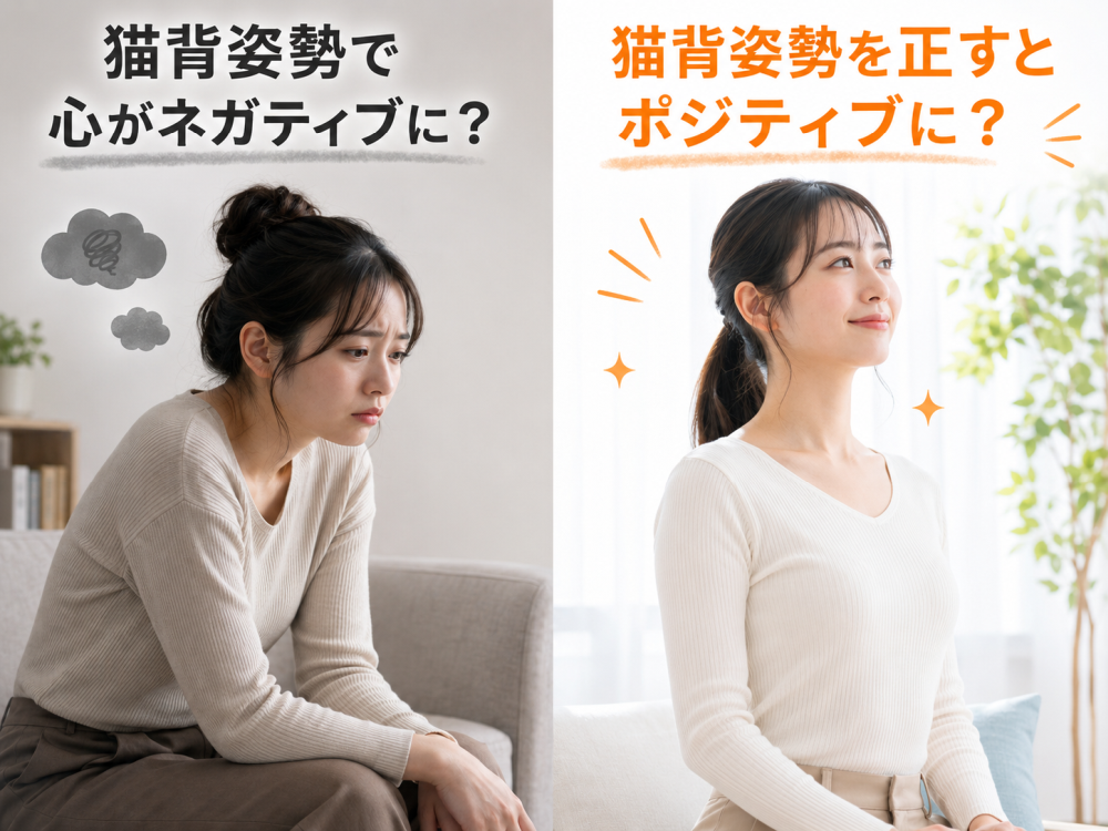 猫背姿勢で心がネガティブに?猫背姿勢正すとポジティブに?