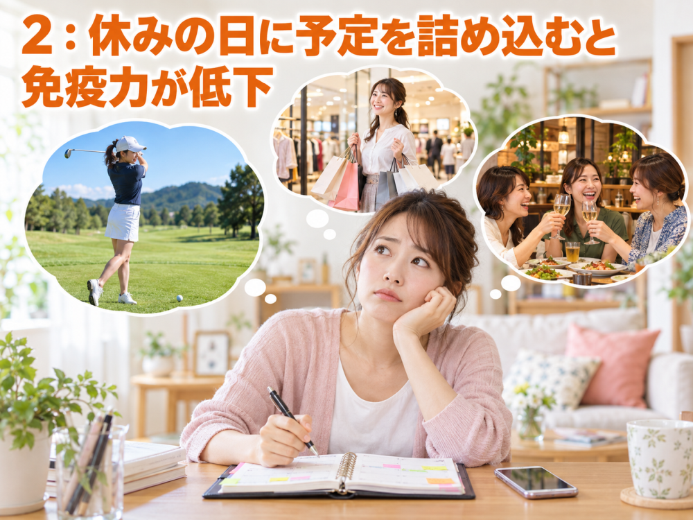 2：休みの日に予定を詰め込むと免疫力が低下