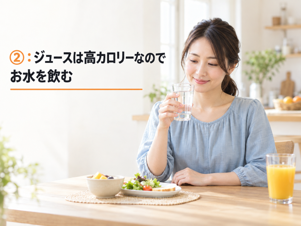 ②：ジュースは高カロリーなのでお水を飲む