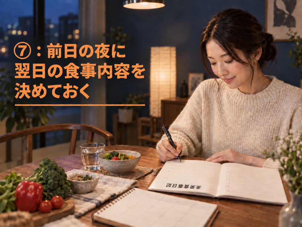 ⑦：前日の夜に翌日の食事内容を決めておく