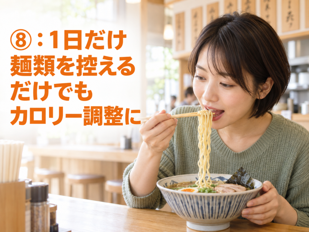⑧：1日だけ麺類を控えるだけでもカロリー調整に