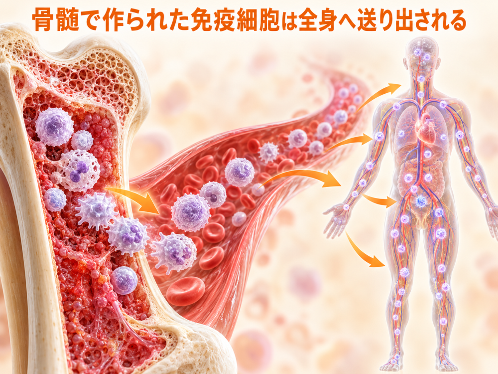 骨髄で作られた免疫細胞は全身へ送り出される
