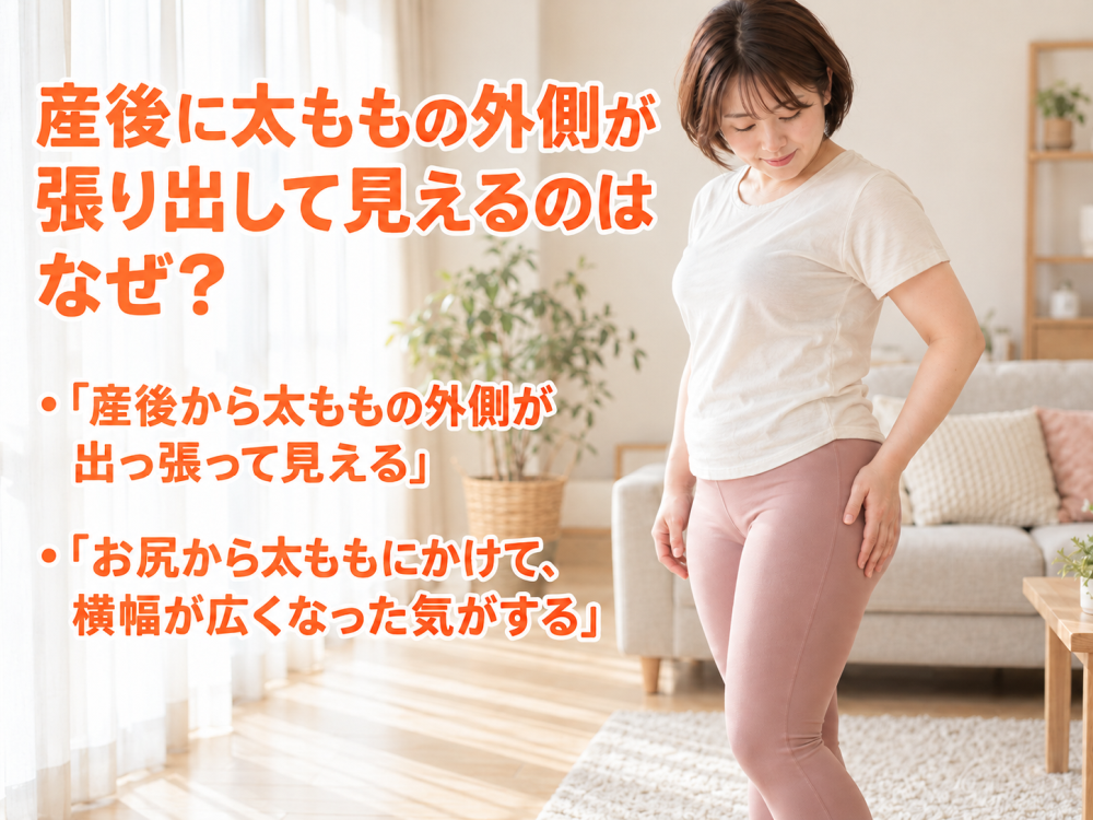産後に太ももの外側が張り出して見えるのはなぜ？・「産後から太ももの外側が出っ張って見える」・「お尻から太ももにかけて、横幅が広くなった気がする」