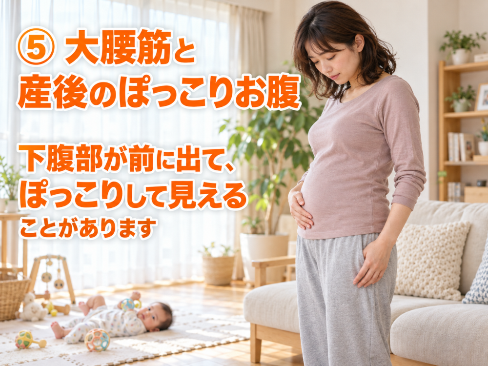 ⑤ 大腰筋と産後のぽっこりお腹下腹部が前に出て、ぽっこりして見えることがあります
